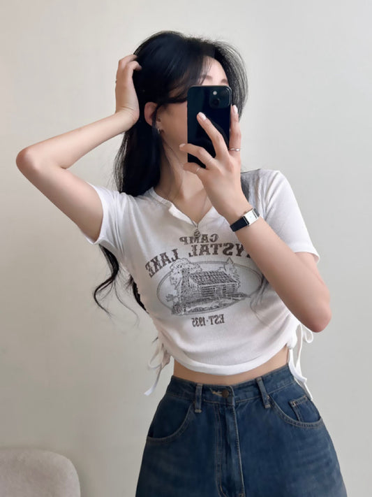 Vintage lake print crop tee