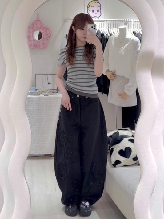 假兩件拼色間條上衣