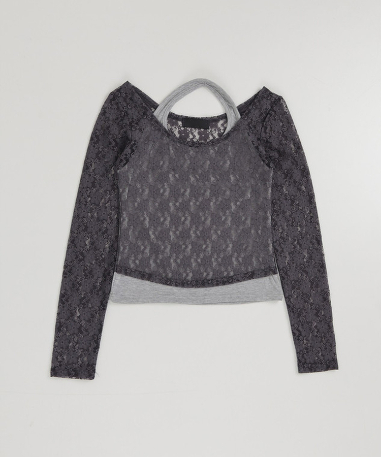 假兩件掛頸蕾絲上衣