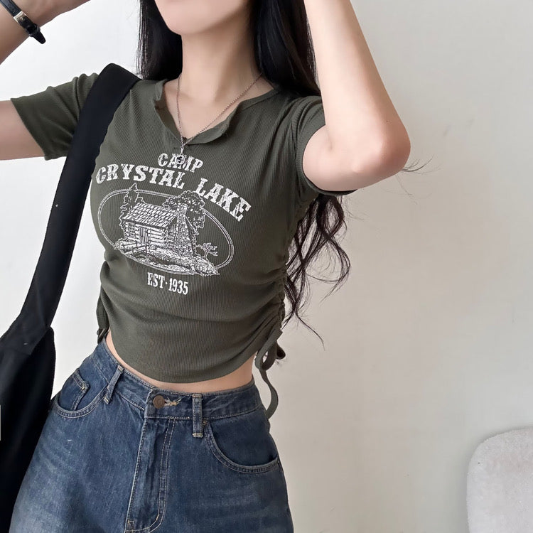 Vintage lake print crop tee