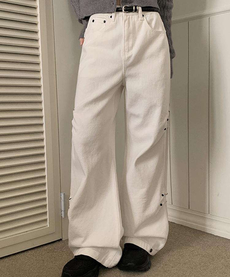 型格Style側打褶鉚釘牛仔褲