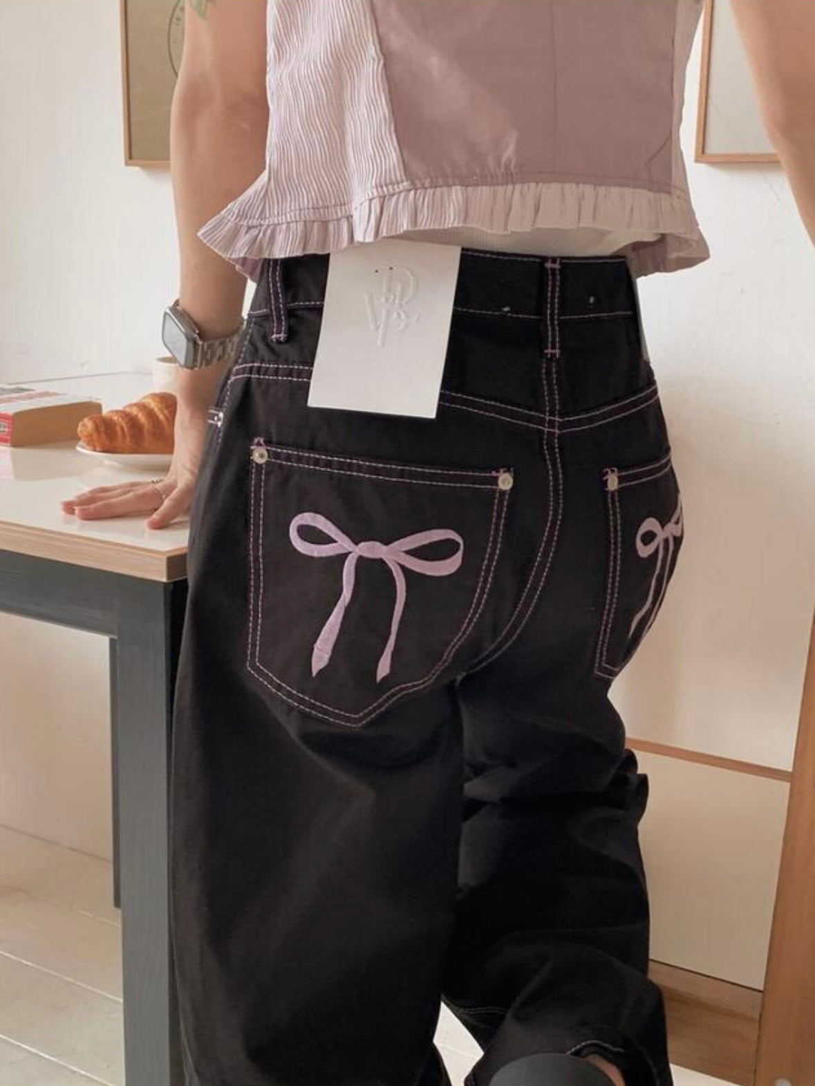 【店主自留🧸~】ribbon wide cotton pants