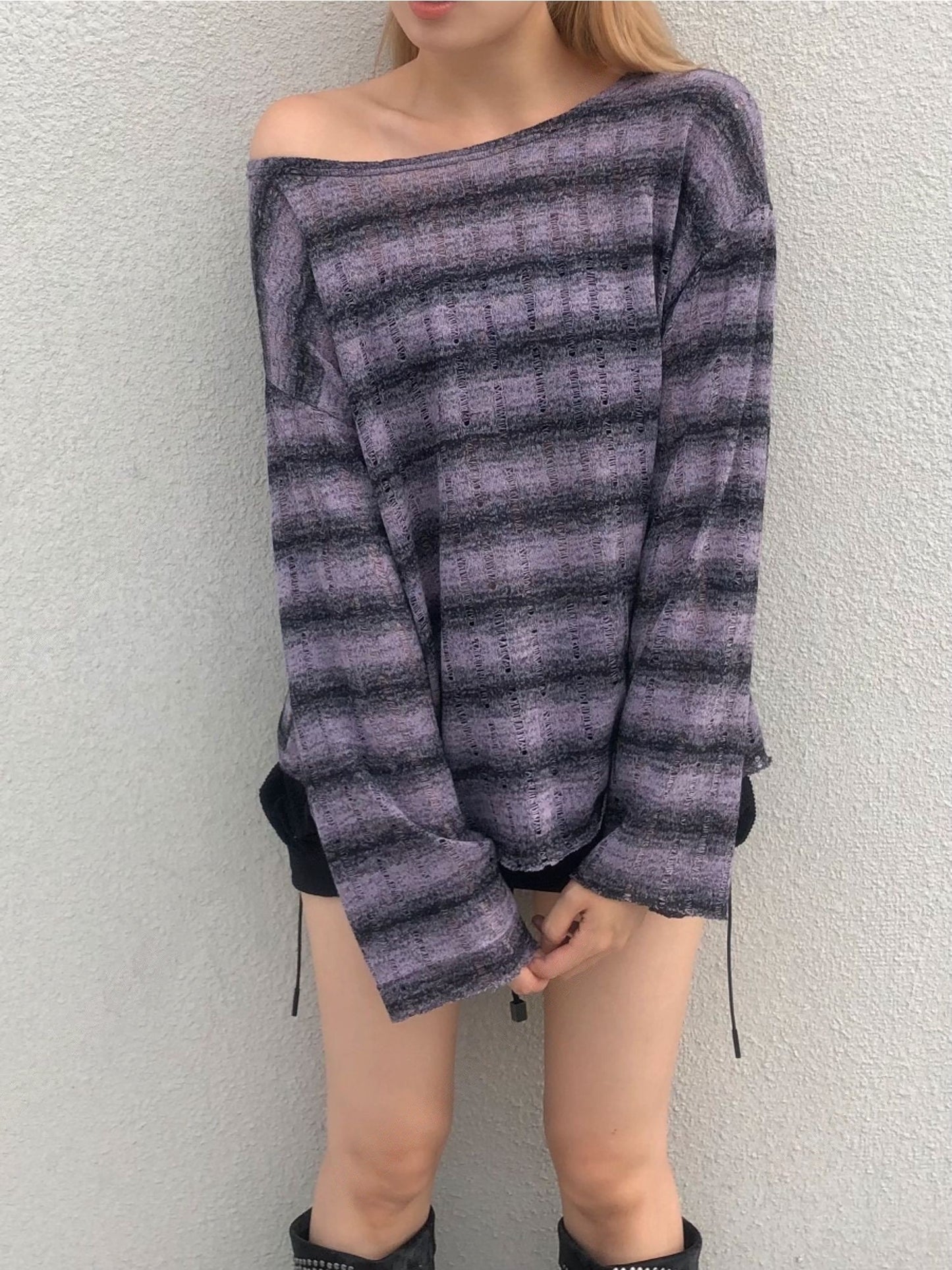 混色條紋oversized tee