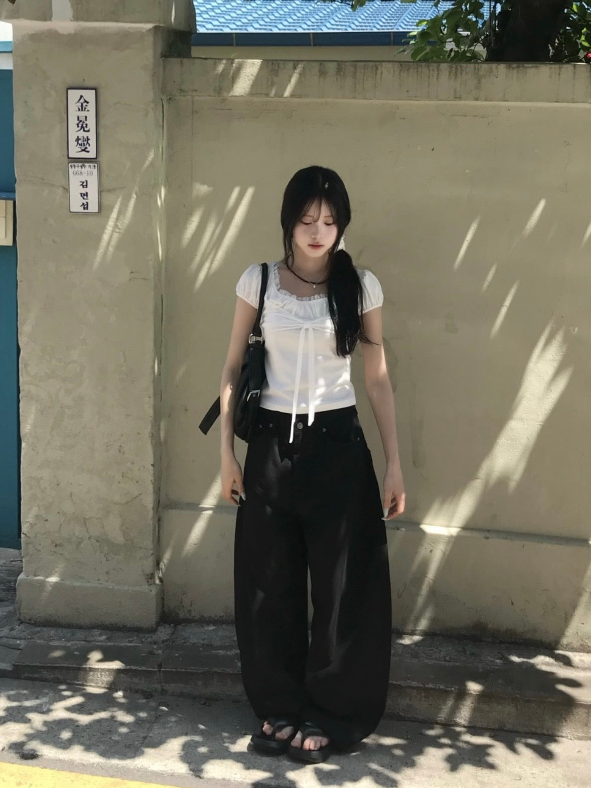 DEVELOP🇰🇷碎花蝴蝶結彎刀褲