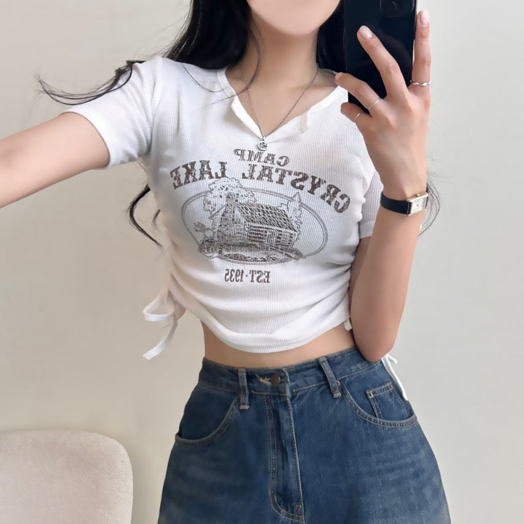 Vintage lake print crop tee