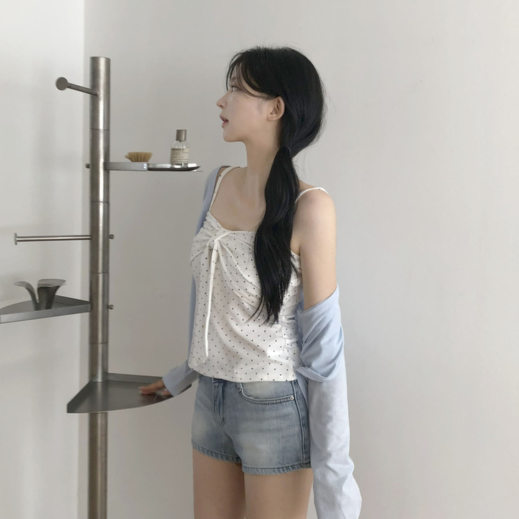 波點蝴蝶結背心+外套Set