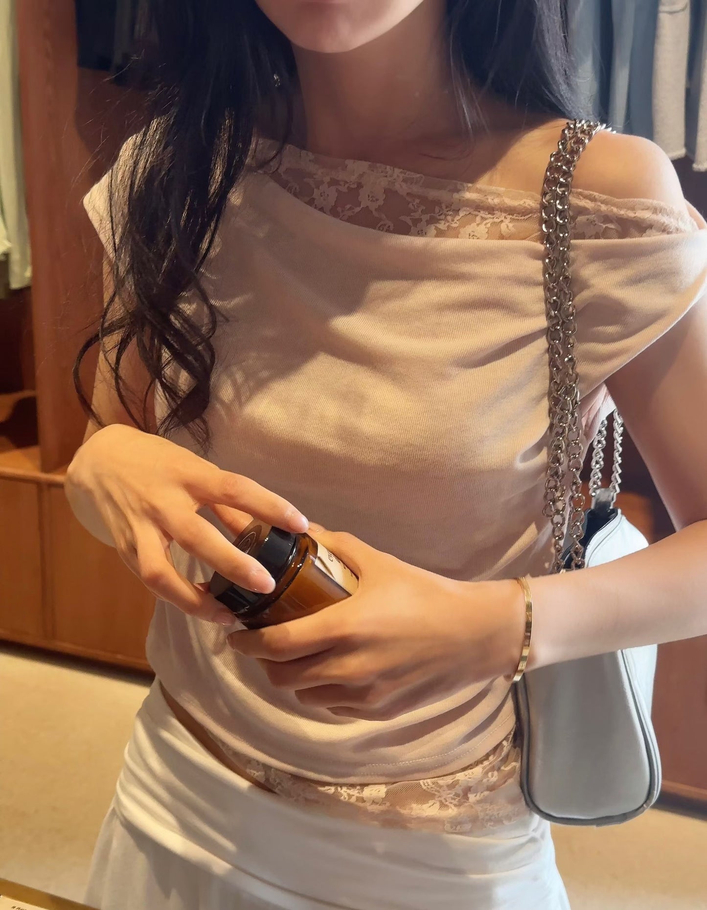 假兩件蕾絲層疊式上衣