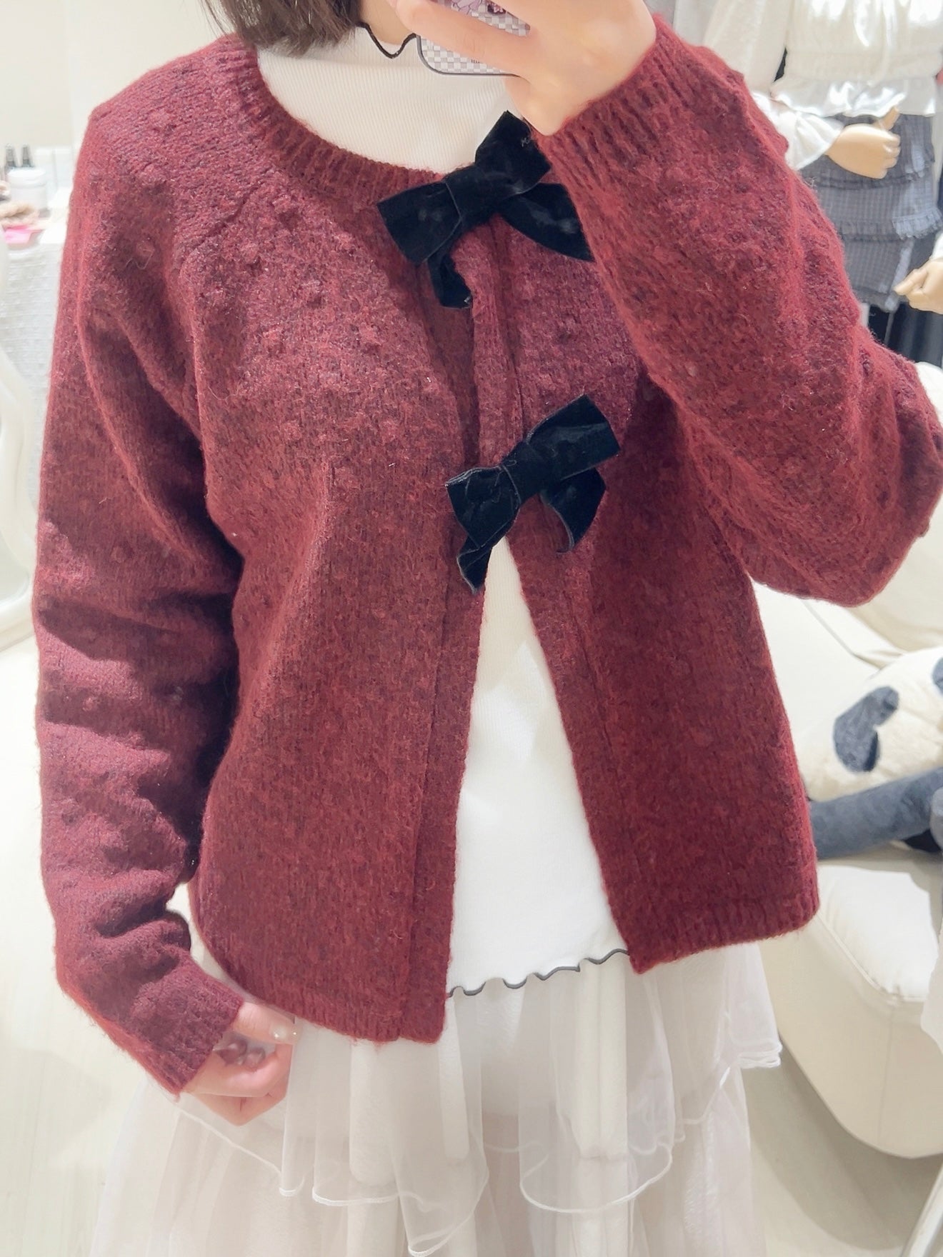 聖誕vibe🎄酒紅色針織開衫套裝