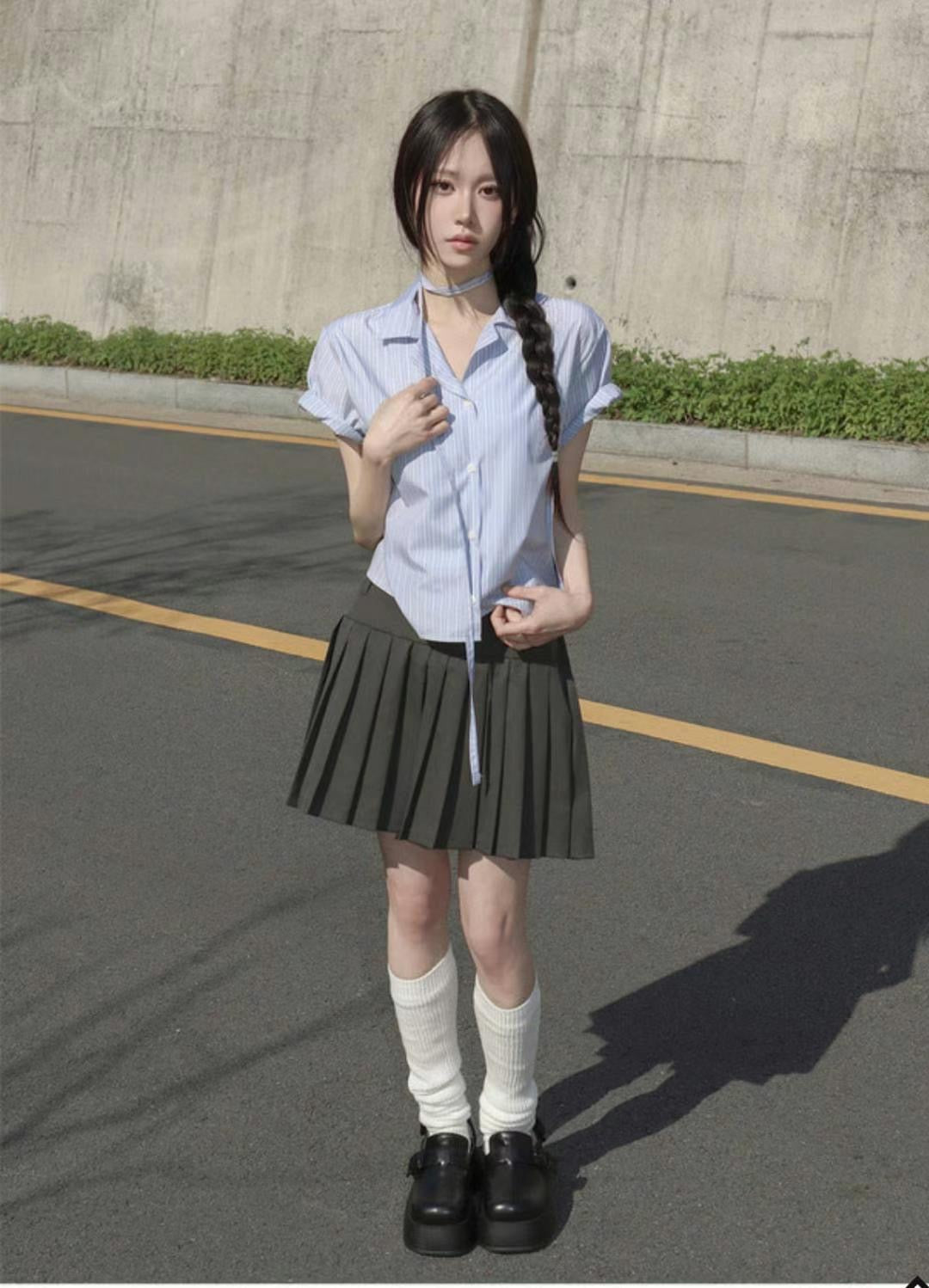 韓系學院風百褶短裙
