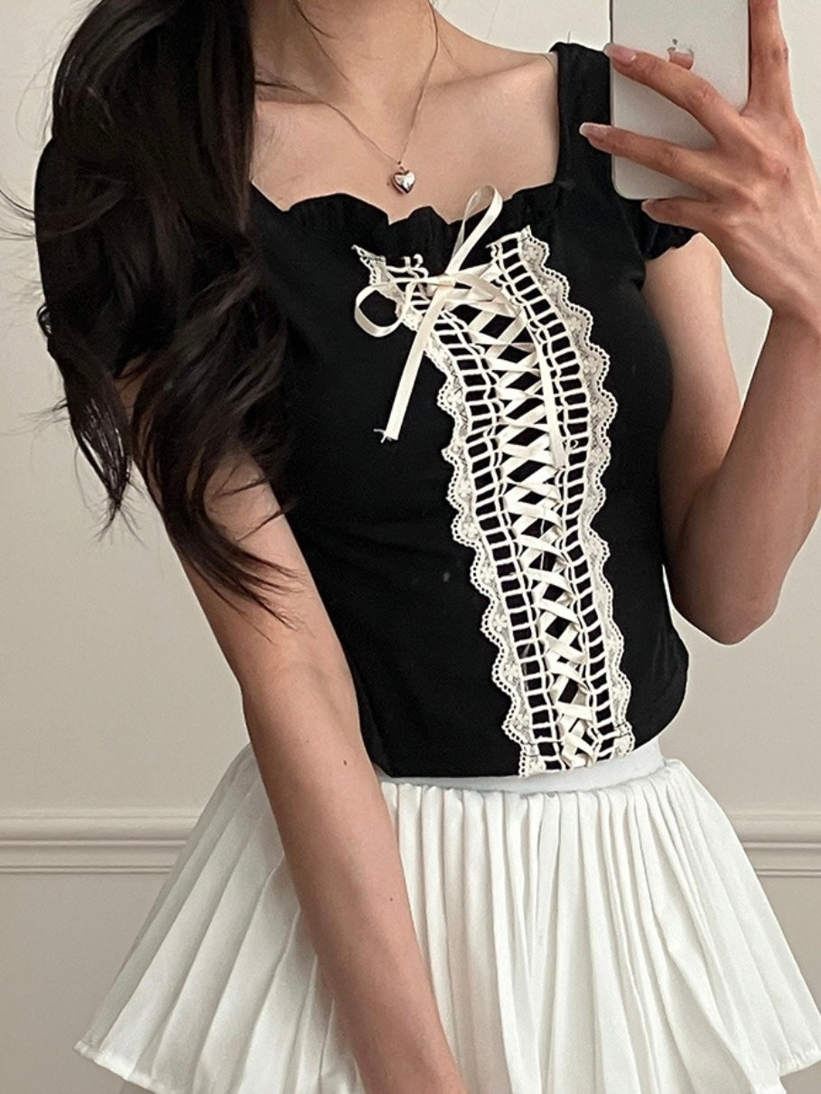 Ribbon corset puffed tee