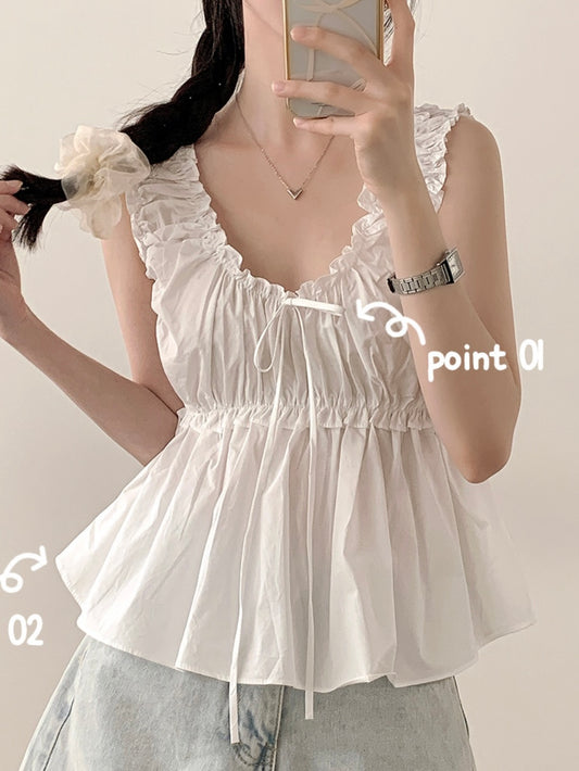 Plain frill bustier flare blouse