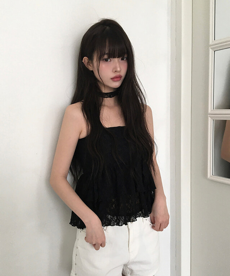 Lace ruffle tube-top set