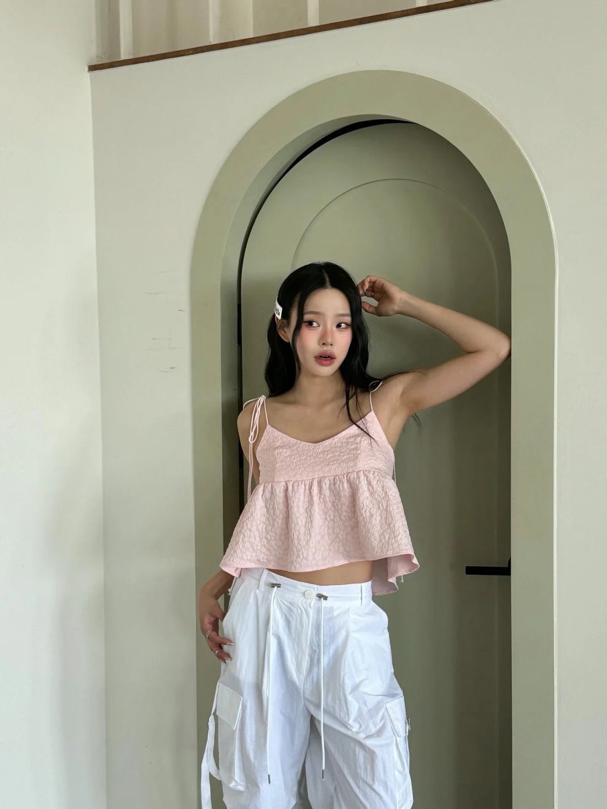 立體花花綁帶小背心