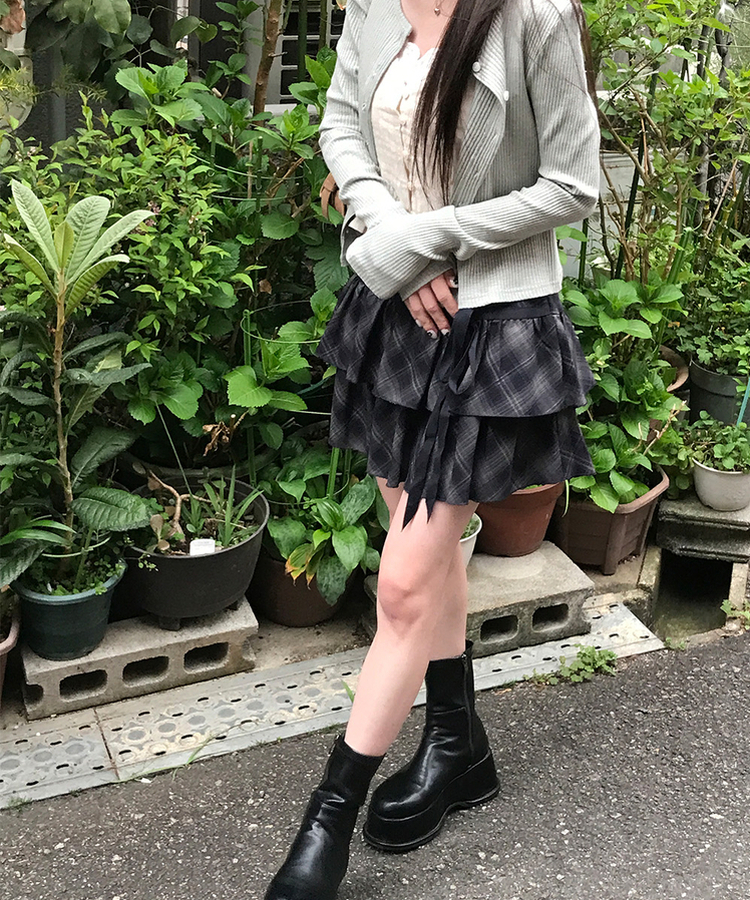拼色菱格蝴蝶結蛋糕短裙