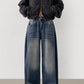 Folding wide denim pants