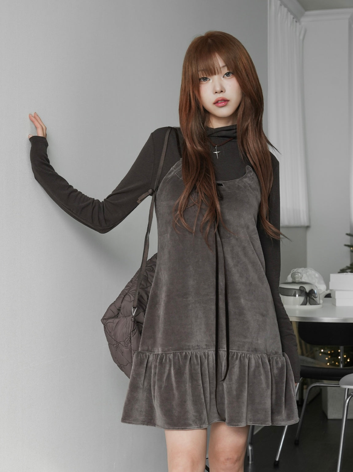 【絨面】robinie velvet mini dress