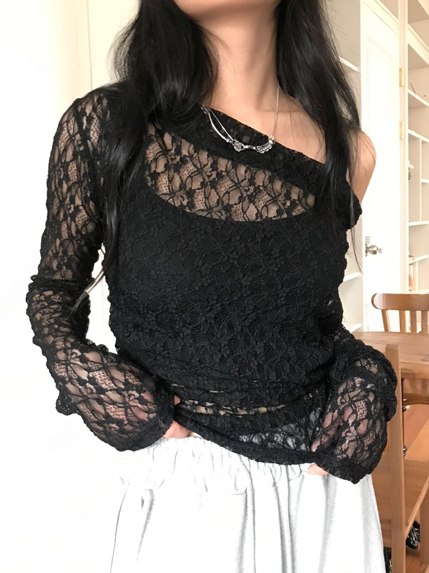 Lace off-shoulder tee