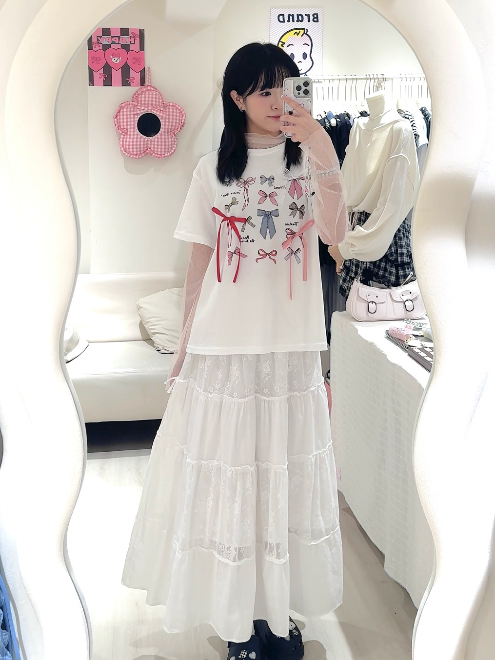 蝴蝶結Tee+絕美蕾絲拼接裙套裝