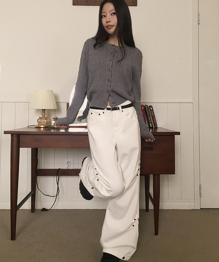 型格Style側打褶鉚釘牛仔褲