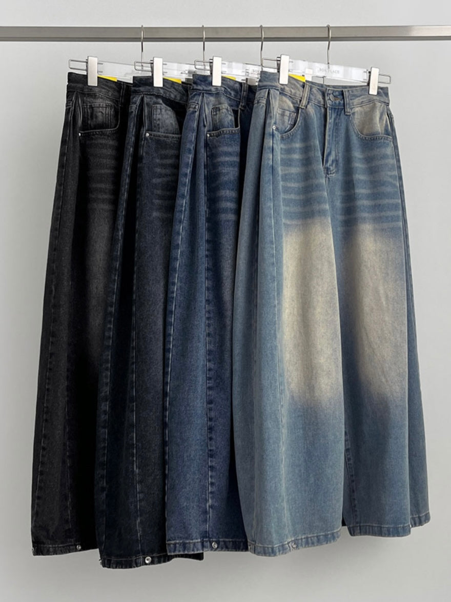 Folding wide denim pants