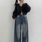 Folding wide denim pants