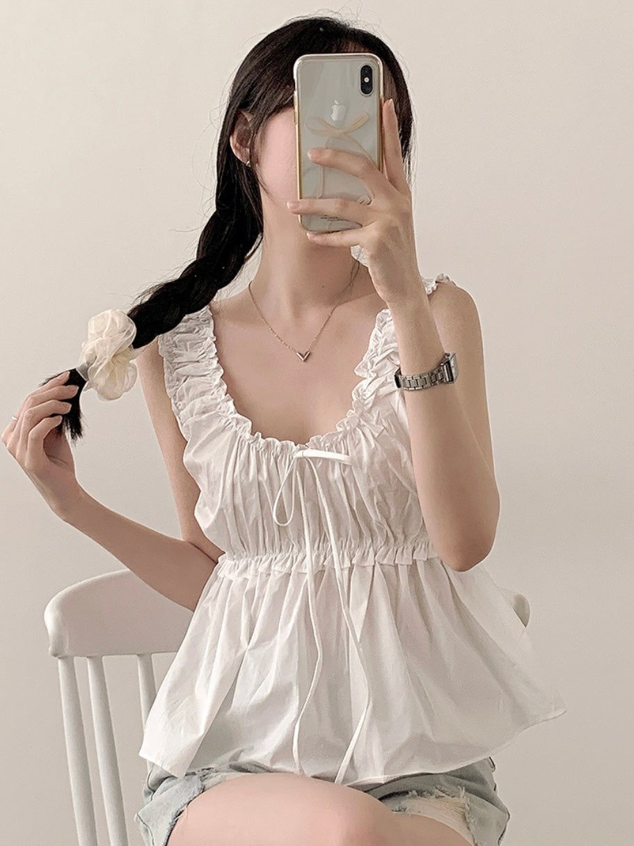 Plain frill bustier flare blouse