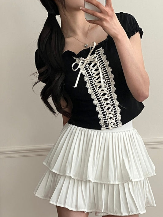 Ribbon corset puffed tee