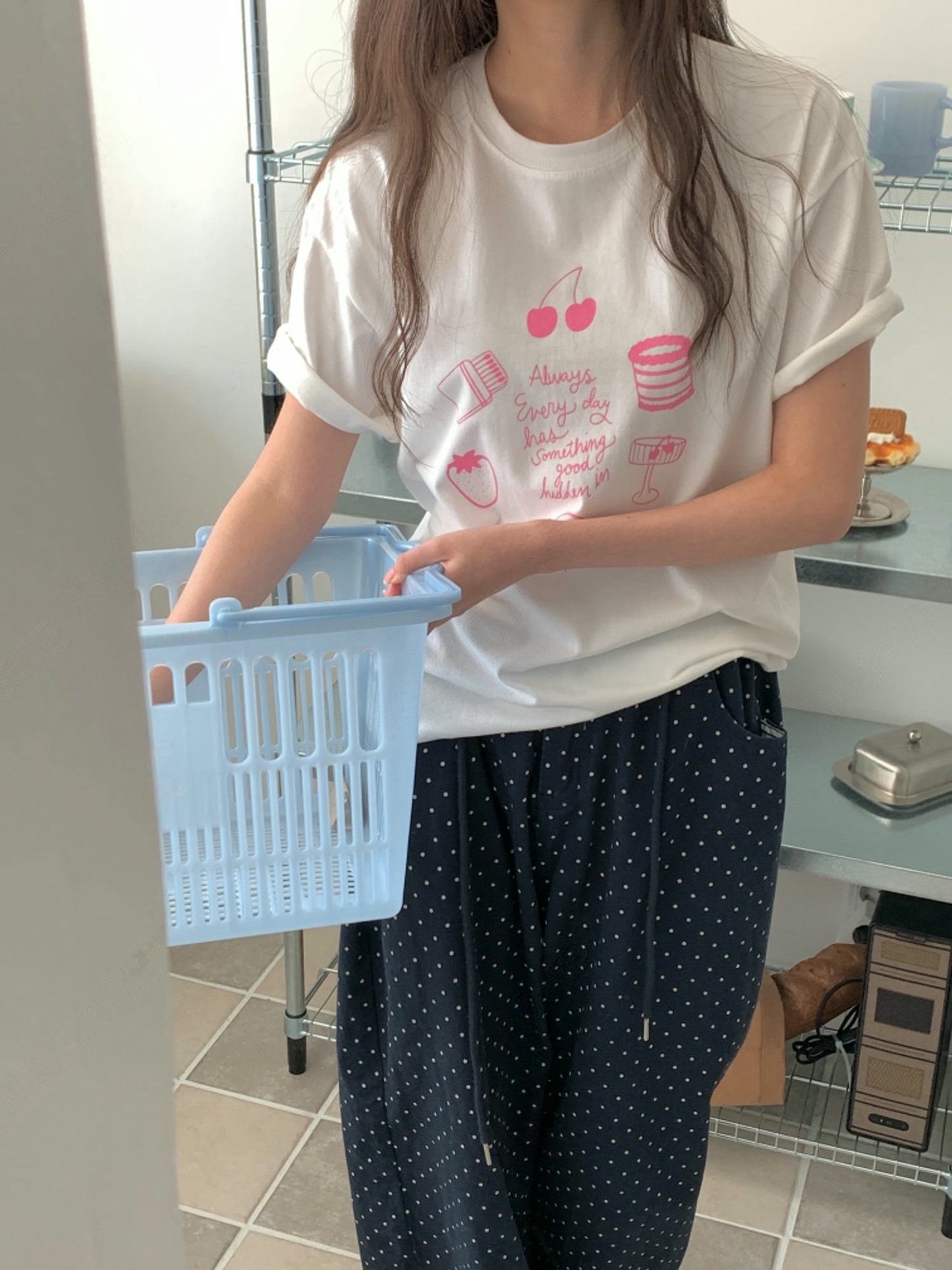 韓系少女圖案寬鬆Tee