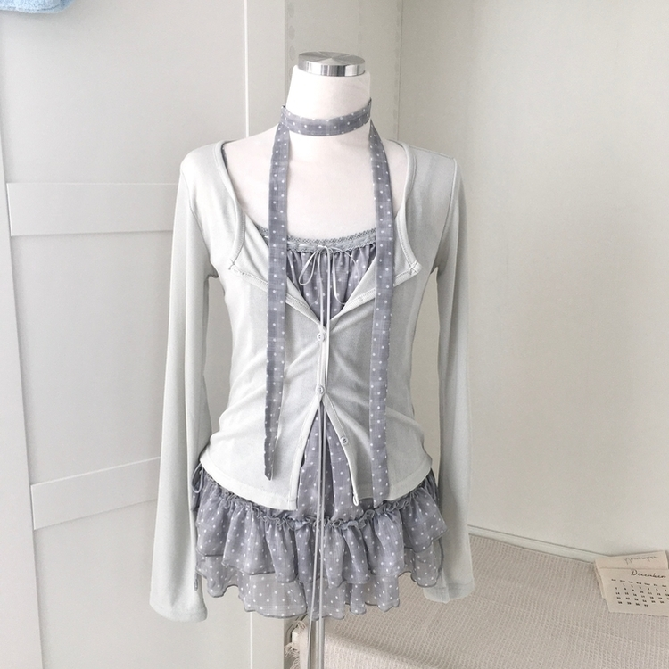波點莎莎綁帶背心+外套Set