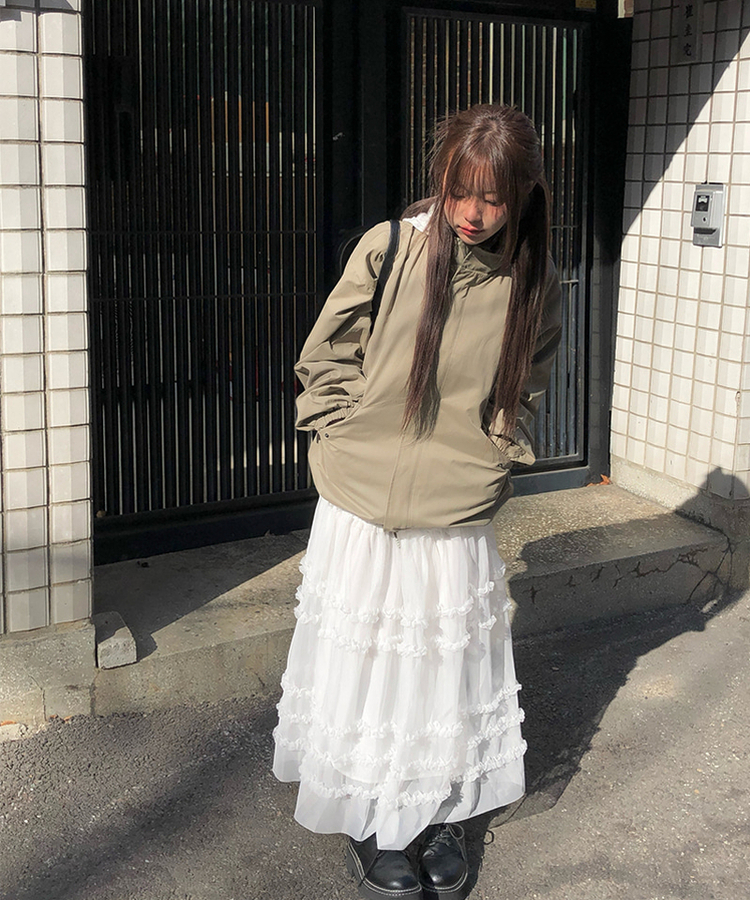 層疊式荷葉邊蛋長裙