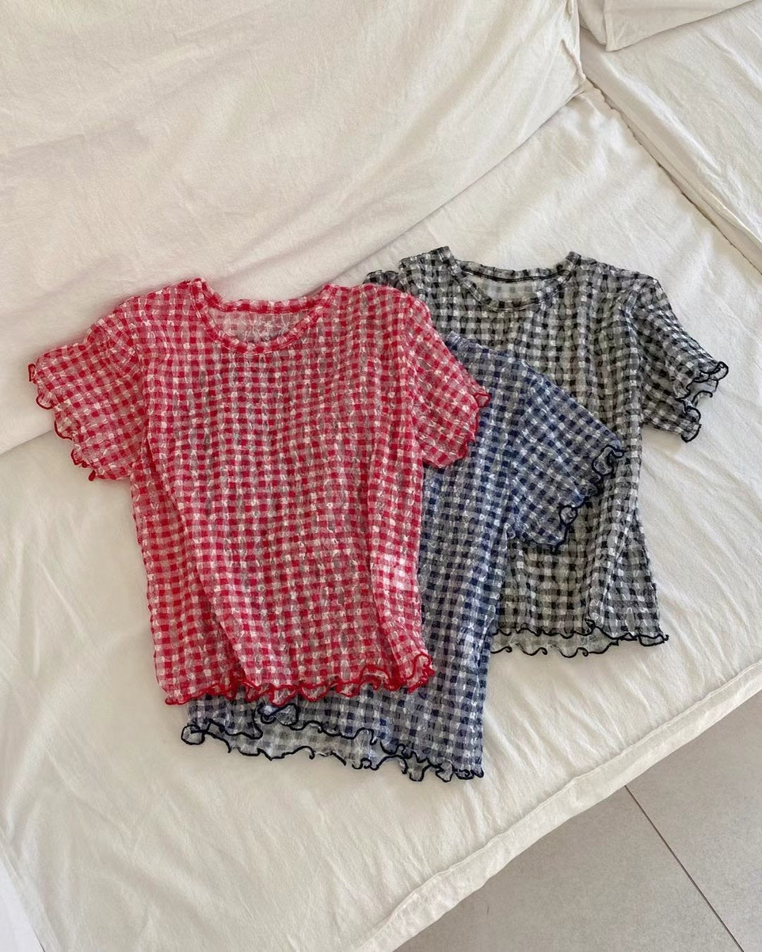 超可愛♡︎格仔透明感ruffle tee