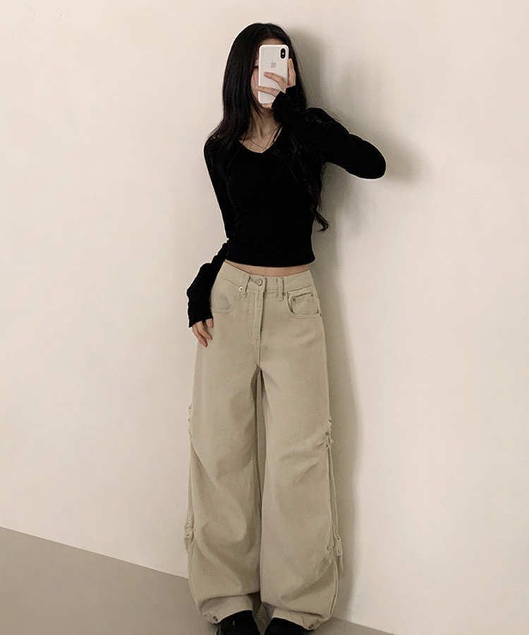 型格Style側打褶鉚釘牛仔褲