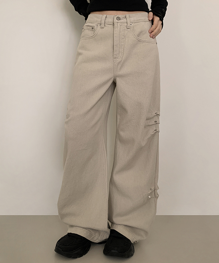 型格Style側打褶鉚釘牛仔褲