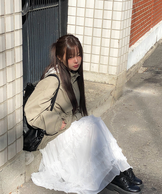 層疊式荷葉邊蛋長裙