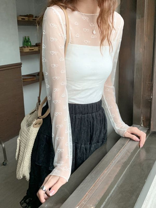 甜美少女必備❤︎心心透膚上衣