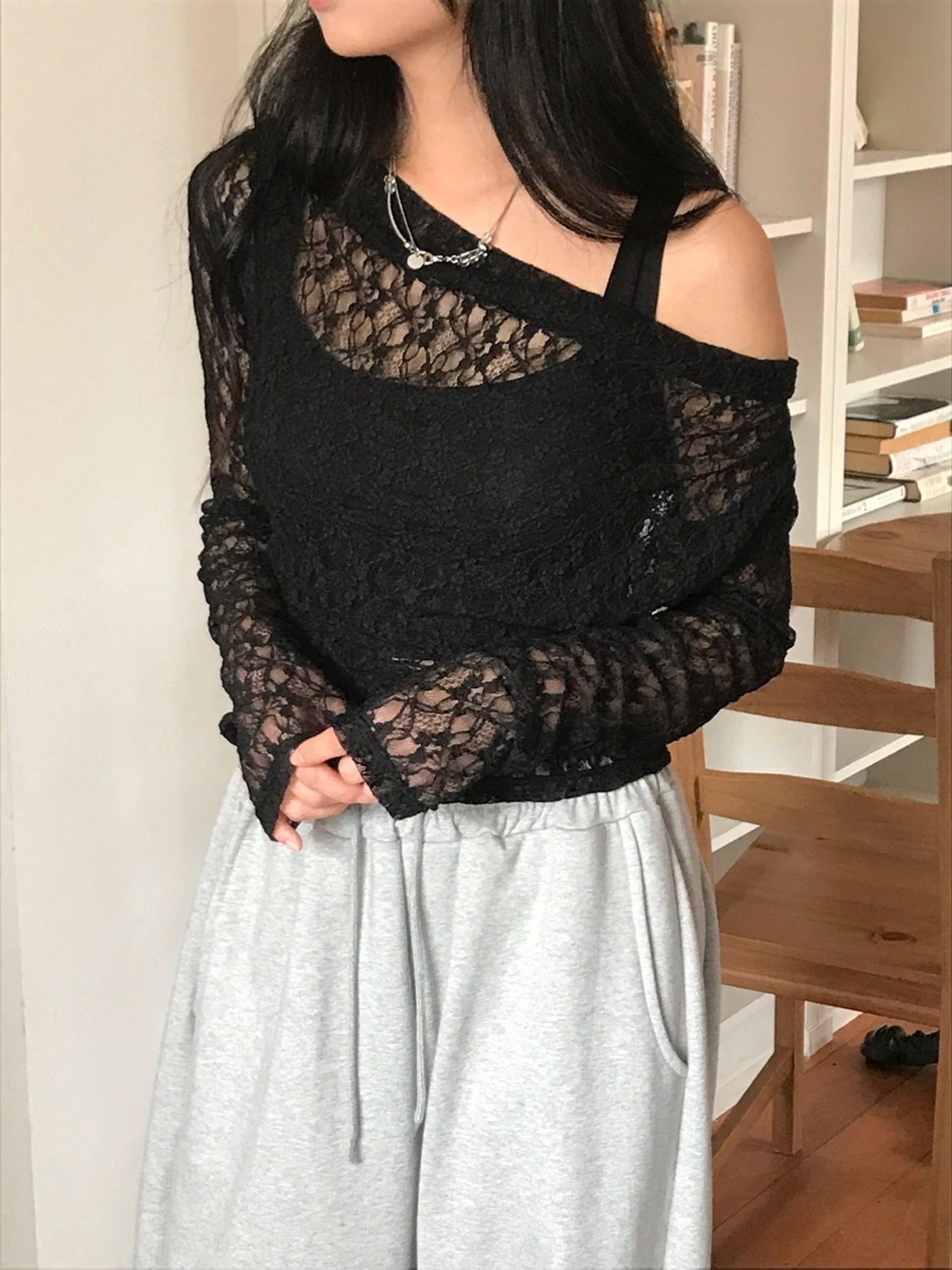 Lace off-shoulder tee