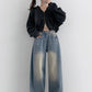 Folding wide denim pants