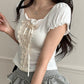 Ribbon corset puffed tee