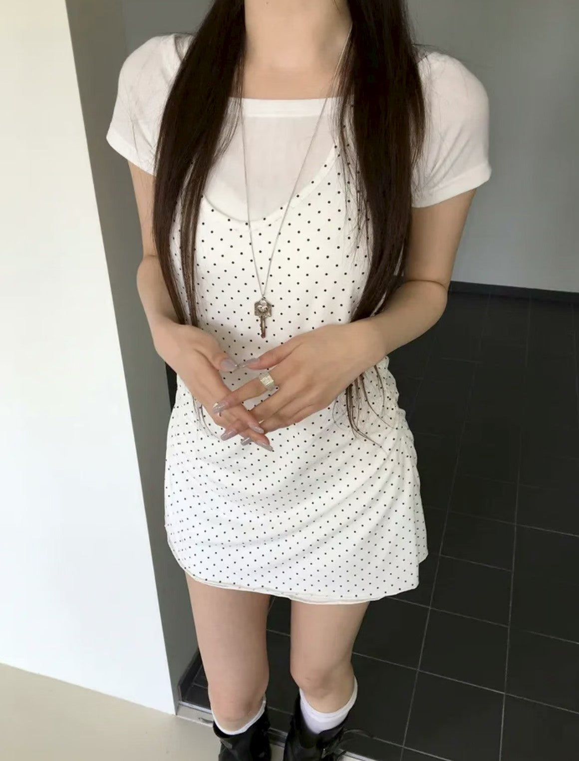 掛頸款波點連身裙Set