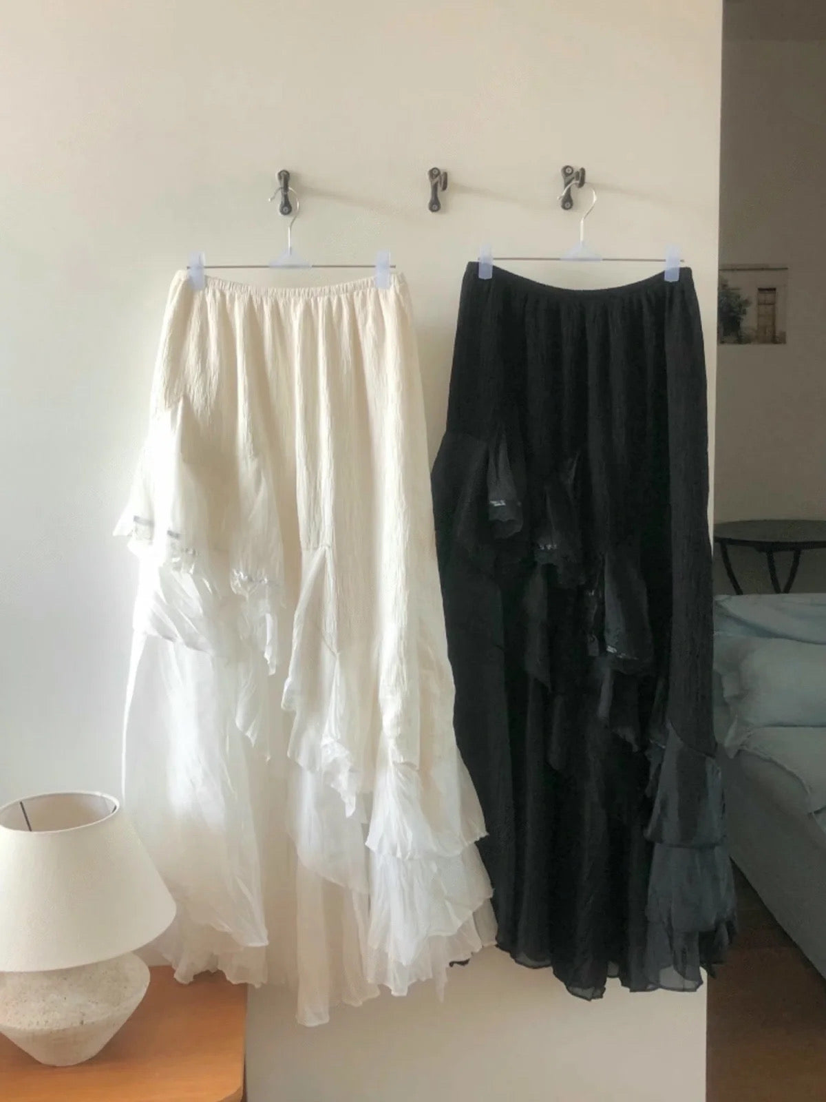 高品質⸜♡⸝斜擺蕾絲鬆緊腰長裙