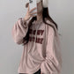 直紋蜜桃絨面字母hoodie