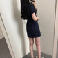 腰部蝴蝶結領子短袖連衣裙